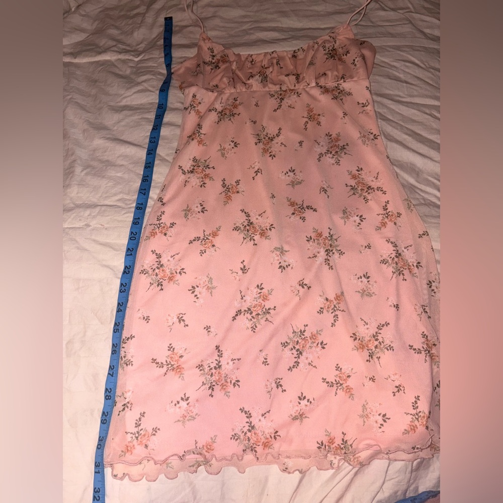 Vintage 90s babydoll  Pink Floral Slip Mini Dress Medium - Picture 6 of 8